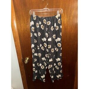 Notations Womens Black Striped Floral Stretchy Pants Size Large